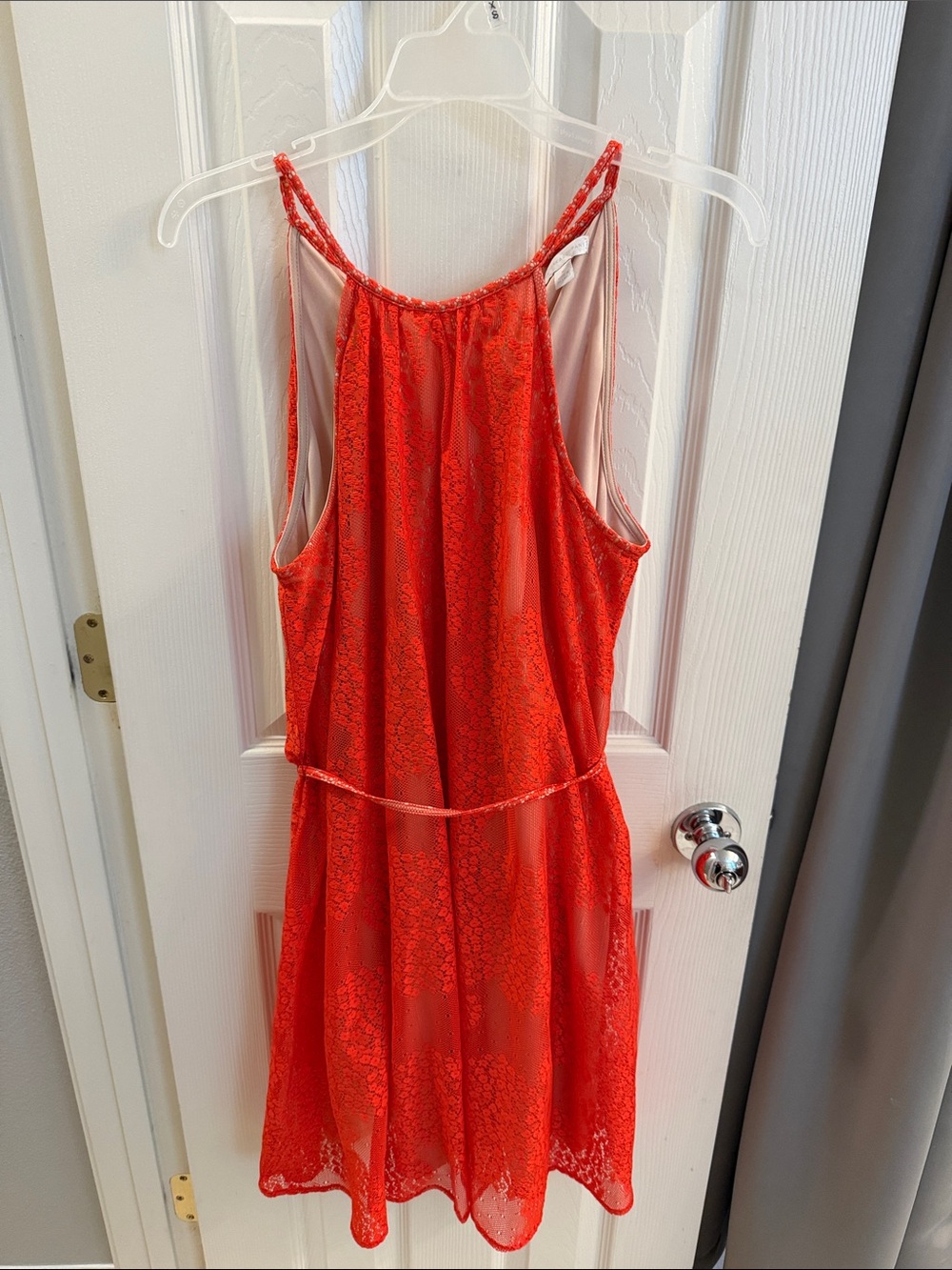 New York & Company Bright Red Lace Halter Mini Dress